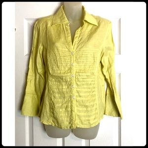 100% Linen Yellow Tuxedo Pleated Button Shirt